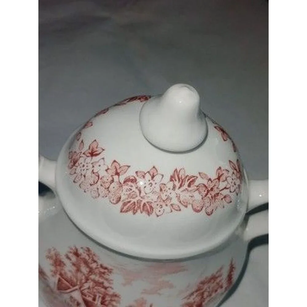 J & G Meakin Romantic England Sandford Transferware Ironstone Covered Sugar Bowl